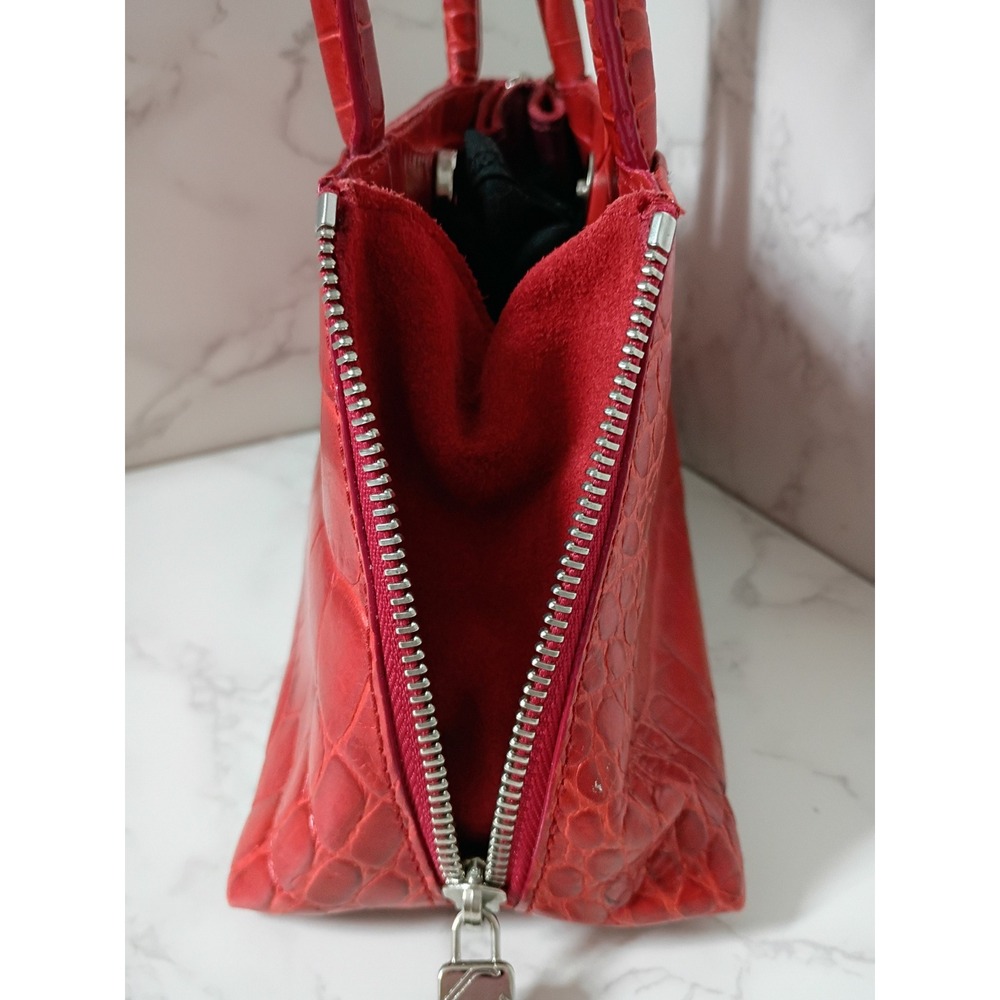 FURLA Vintage Red Crocodile-Embossed Leather Handbag - EUC - Picture 6 of 8